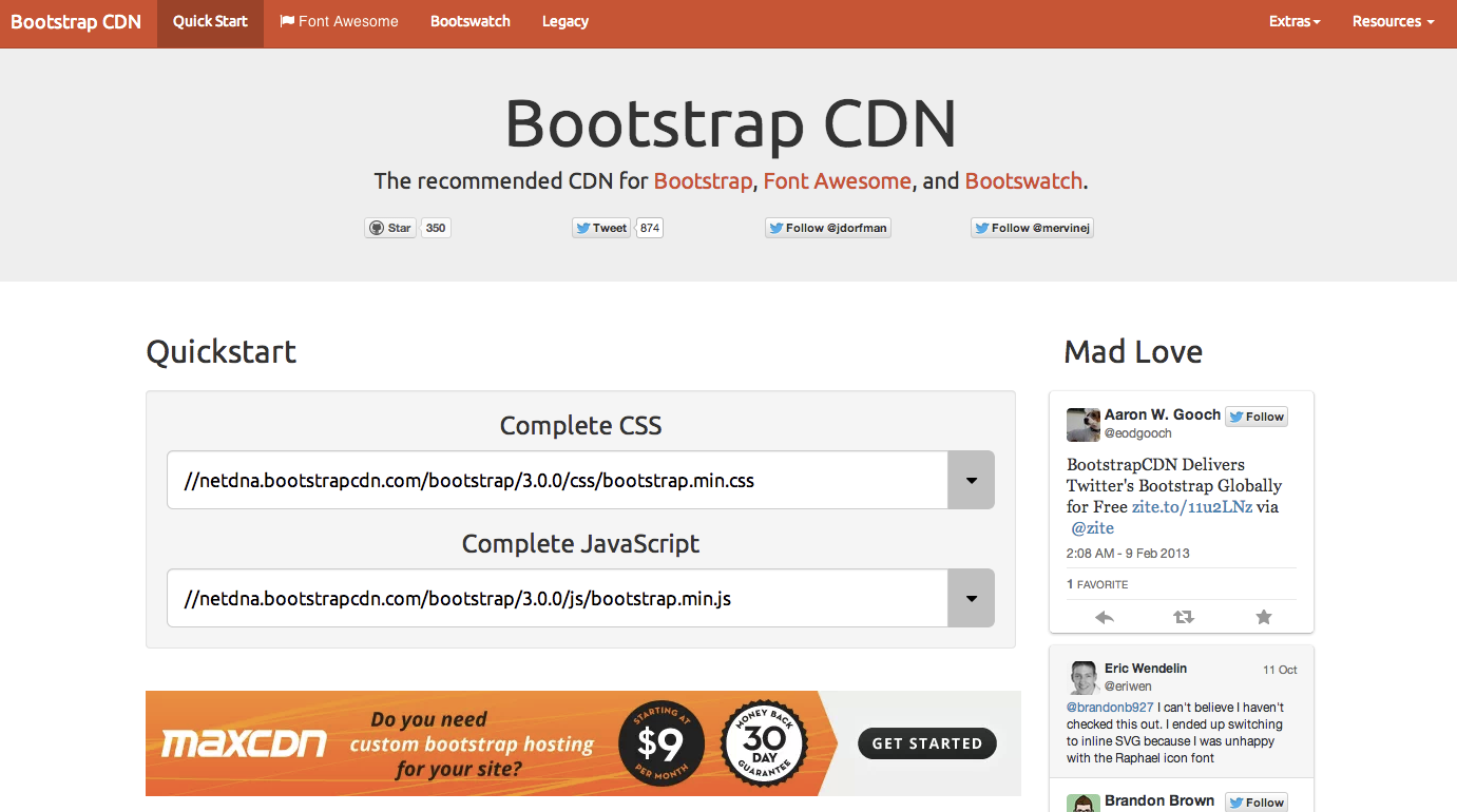Twitter Bootstrap was distributed by CDN.