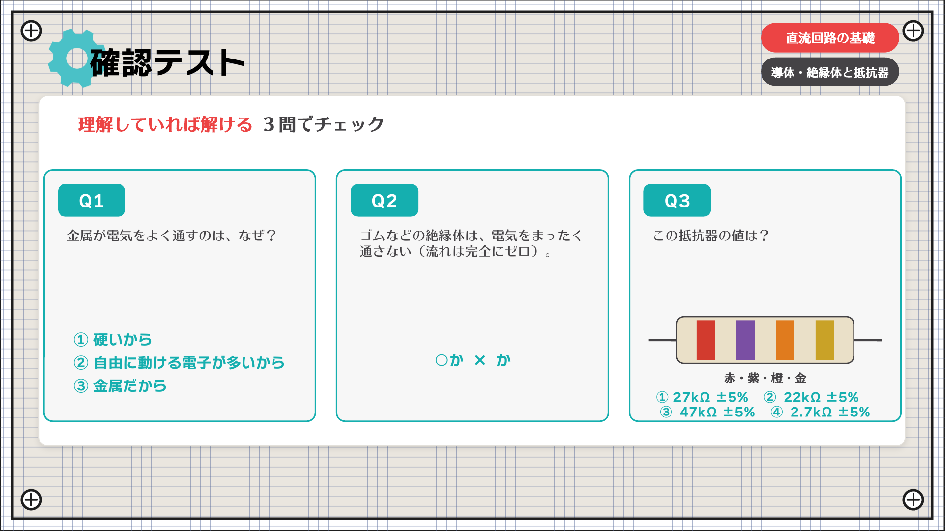確認テスト（3問）